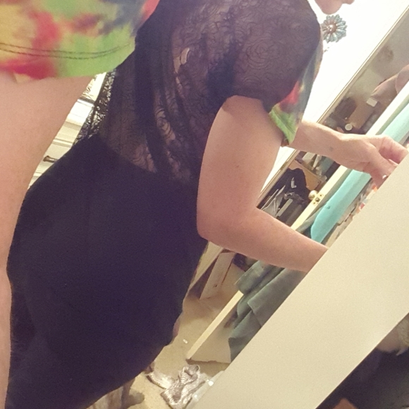 Tie Dye Red Green Yellow Sheer Back Cowl Neck - Picture 2 of 4